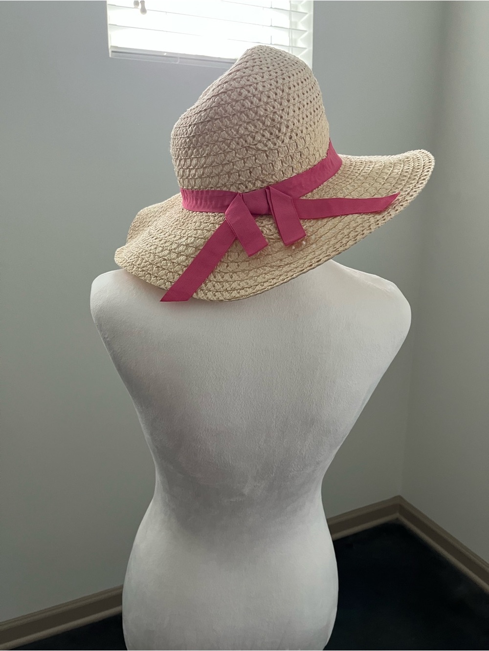 Straw Sun Hat with Pink Ribbon